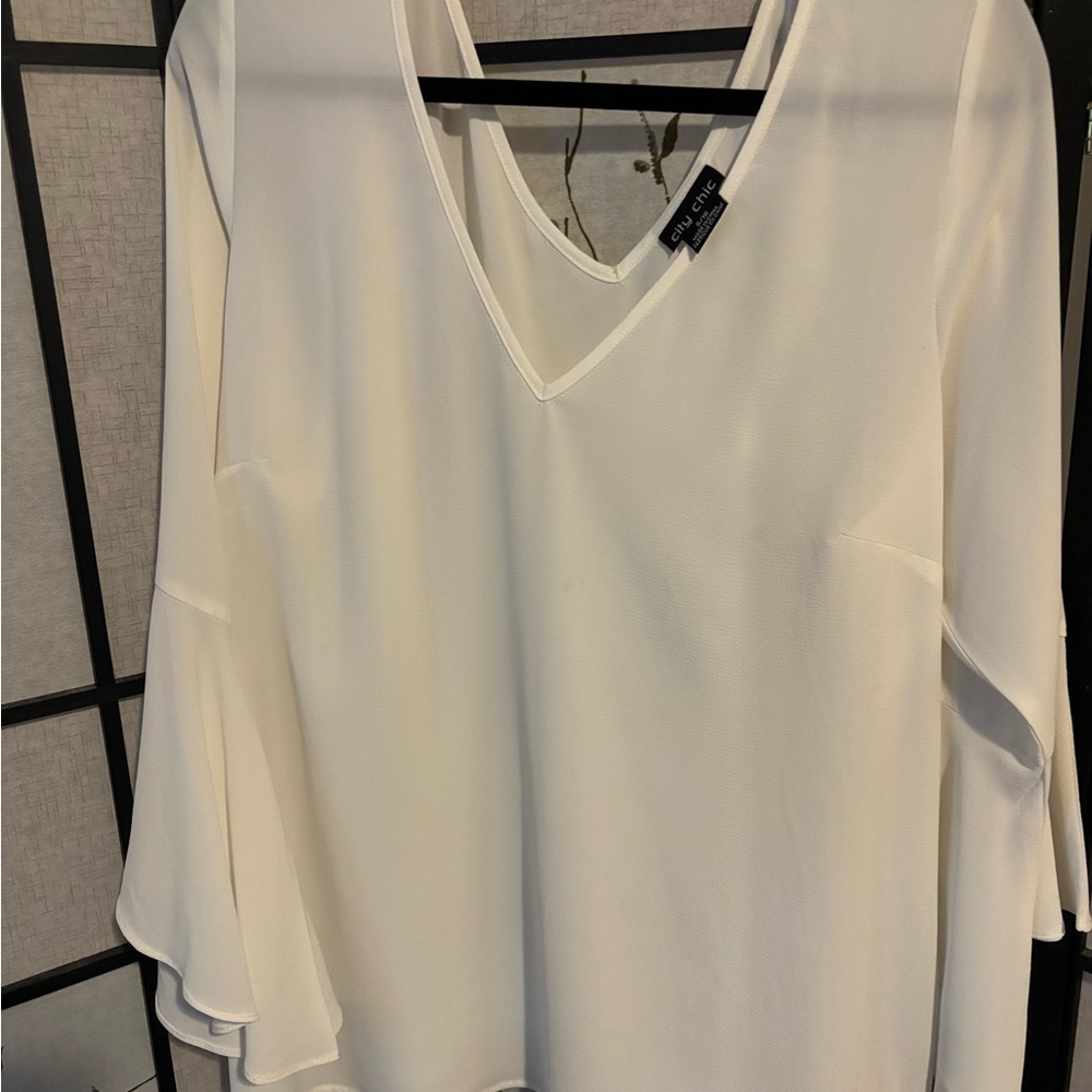 City Chic Asymmetrical Ruffled Cream Blouse